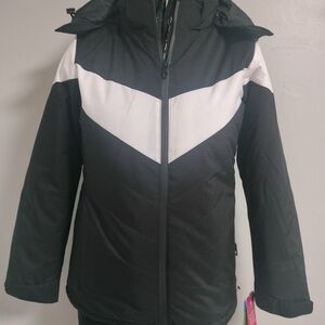 New Spyder Women’s Ski Jacket Black & White Insulated Hooded – Size L